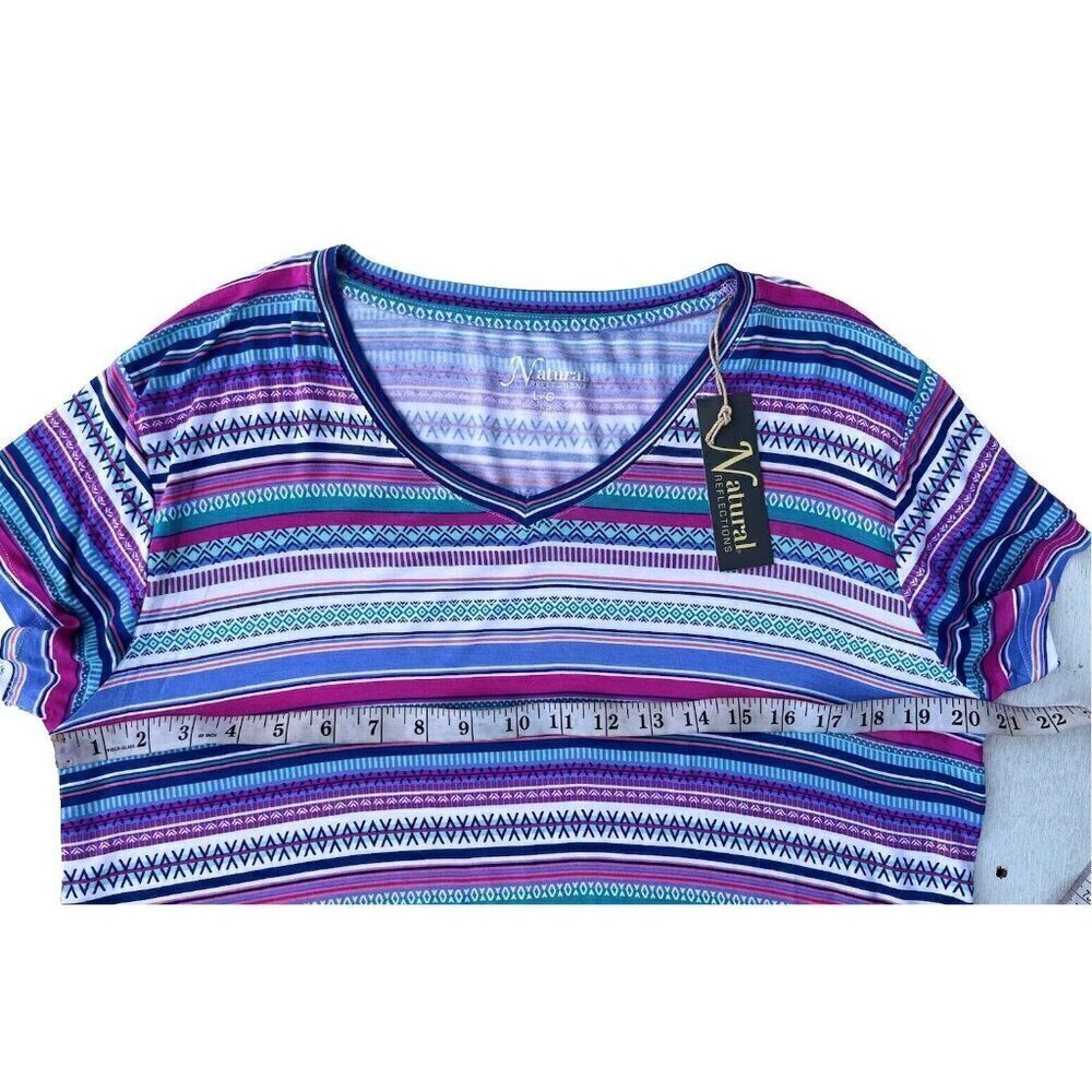 Natural Reflections Blue Tribal Stripe Multi Color Loose Fit Sleep Shirt Size L - Picture 9 of 16